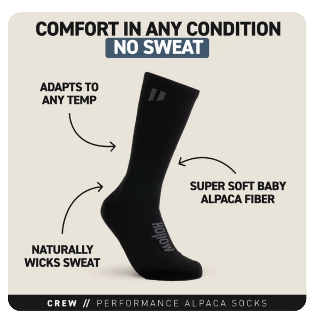 HOLLOW PERFORMANCE ALPACA SOCKS- CREW- BLACK -M